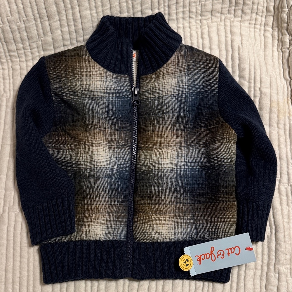 Cat & Jack Navy and Brown Plaid Kids Sweater